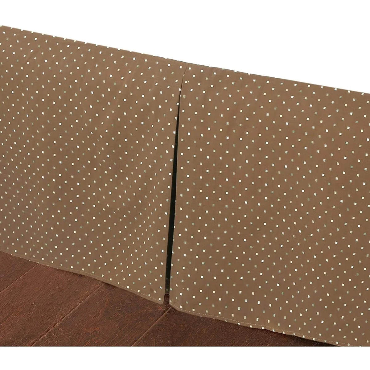 Light Brown Tan Dot Pattern Bed Skirt Cotton Yarn Dyed Pleated Dust Ruffle with Split Corners, Tailored 16