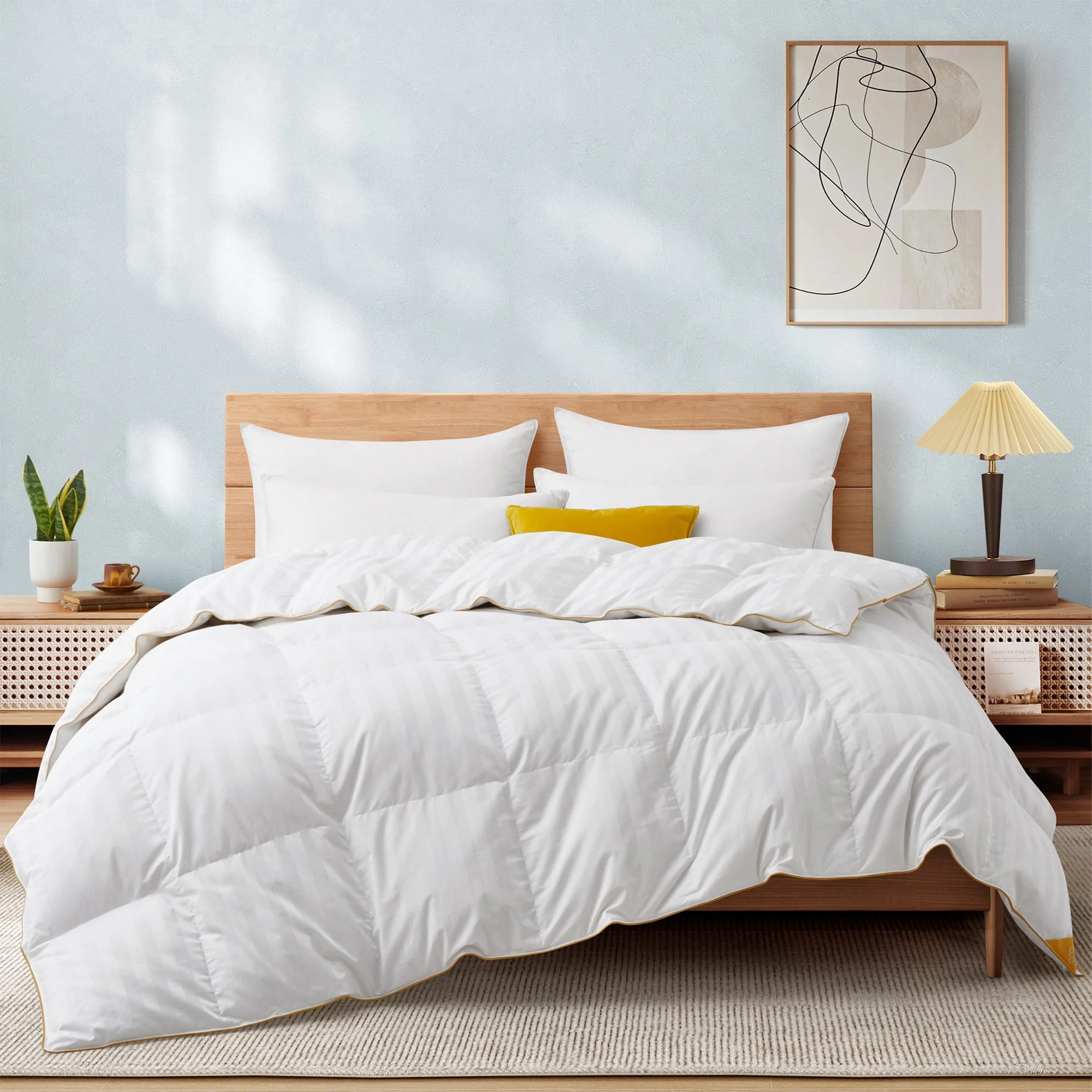All Season White Goose Down Comforter with 500 Thread Count Cotton Cover