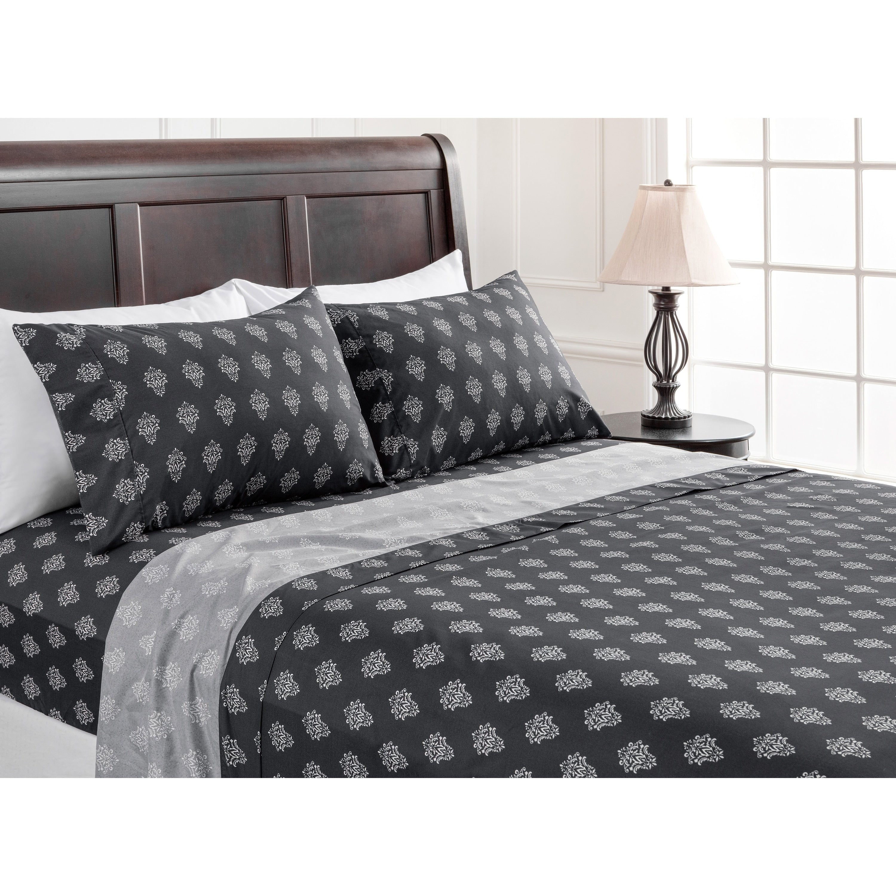 Chanasya Victorian Damask Print Ultra Soft Microfiber Sheet Set