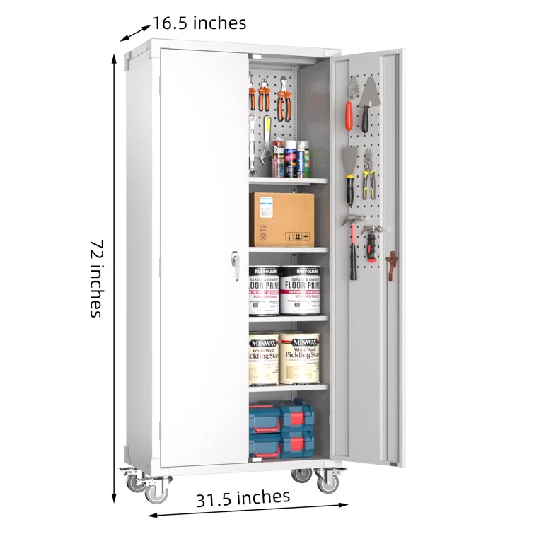 72" H x 31.5" W x 16.5" D Metal Storage Cabinet with Lockable Doors and Shelves