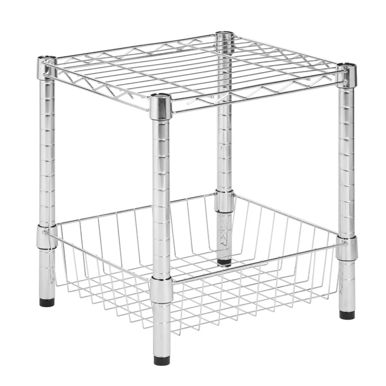 Metal Height-Adjustable Wire Shelf with Basket (15" W x 16" H x 14" D)