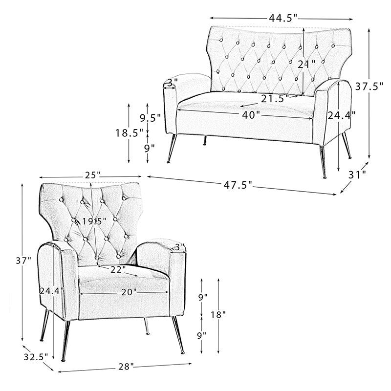Amira Velvet 3-Piece Living Room Set