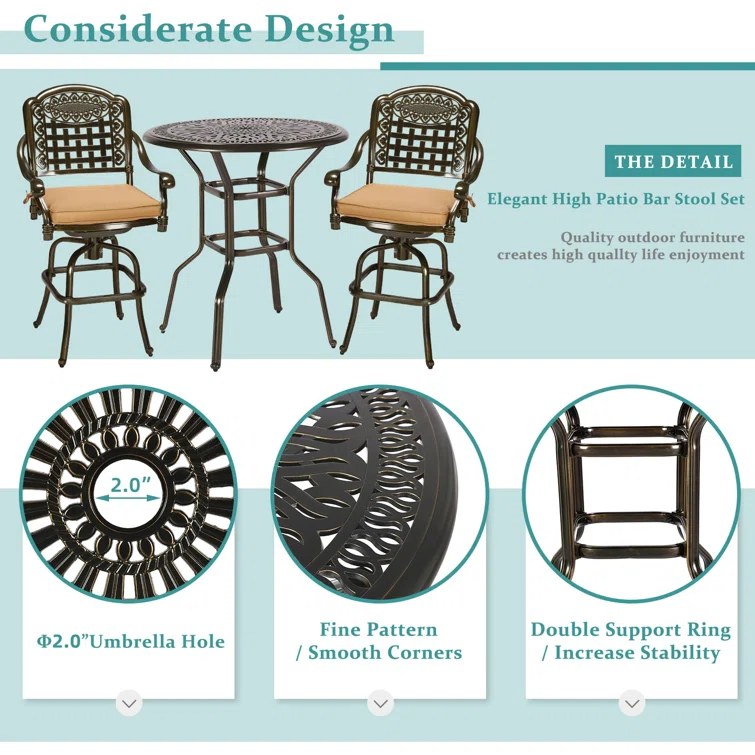 Aadila 2 - Person Round Outdoor Dining Set with Cushions