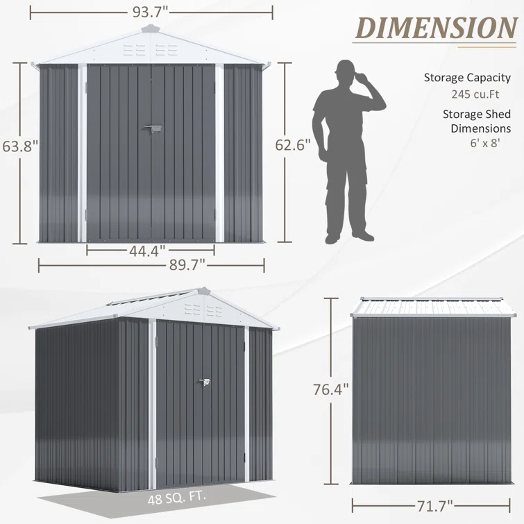 8 ft. W x 6 ft. D Metal Storage Shed