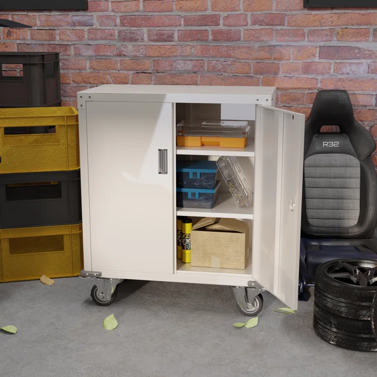Montalto 35.4" H x 32.3" W x 16" D Metal Mobile Garage Storage Cabinet with Adjustable Shelf