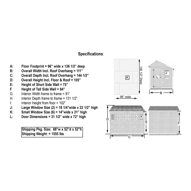 8 ft. W x 12 ft. D Cedar Wood Sunshed Garden Shed