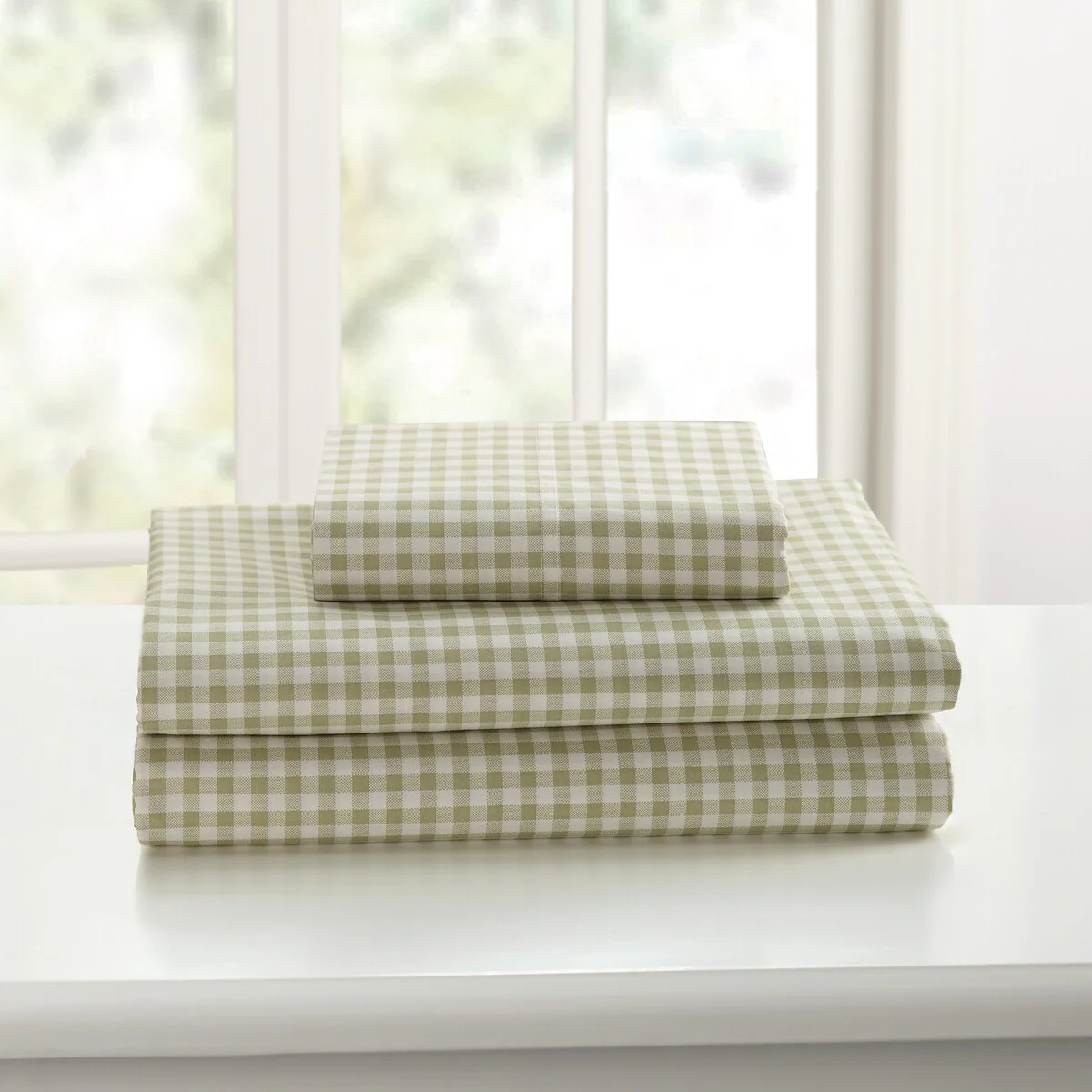 Laurel & Mayfair Gingham 100% Cotton Percale Sheet Set, Green