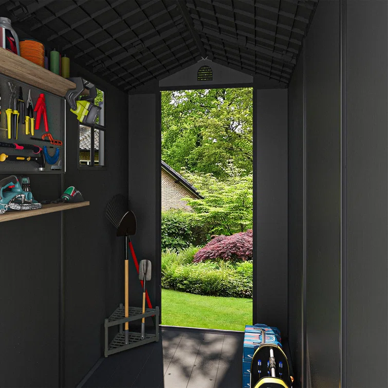 4 ft. W x 8 ft. D Plastic Storage Shed with Floor, Resin Shed with Windows and Lockable Doors