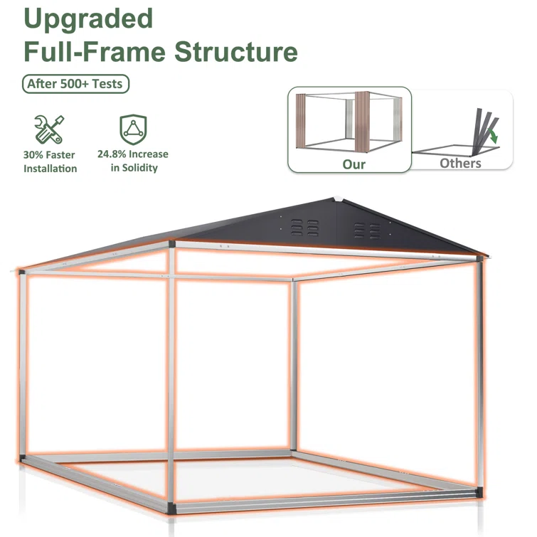 Outdoor Metal Shed Storage with Updated Frame Structure and Lockable Doors
