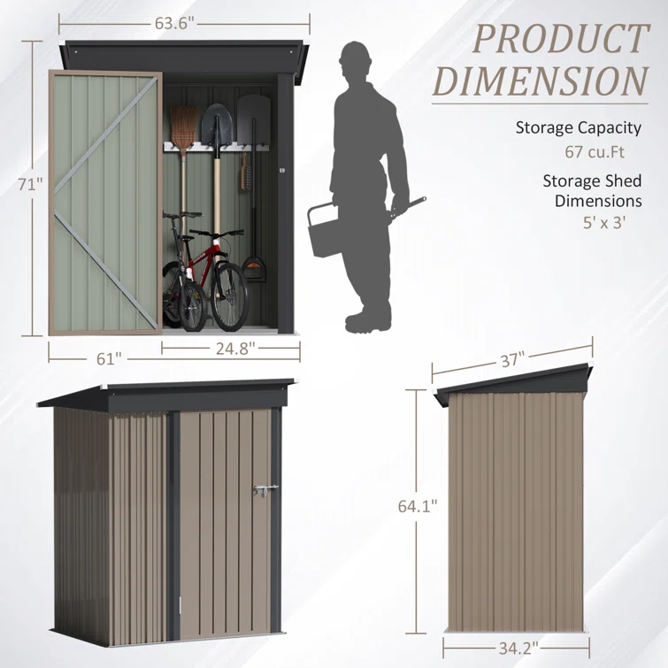5 ft. W X 3 ft. D Galvanized Steel Storage Shed