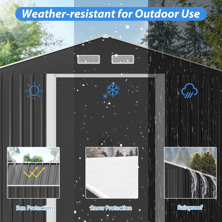 8 ft. W x 12 ft. D Metal Storage Shed, Tool Garden Shed, Outdoor Storage House with Lockable Sliding Doors and Vents for Garden, Backyard, or Other Outdoor Use, Charcoal Black