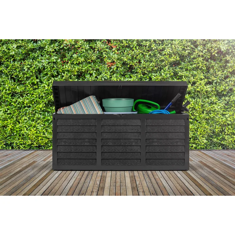 Rustic State 46'' W 84 Gallons Water Resistant Resin Lockable Deck Box with Wheels in Black