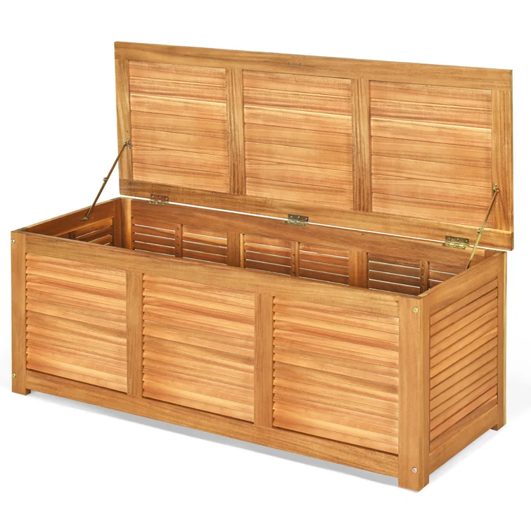 Gymax 47.5'' W 47 Gallons Solid Wood Acacia Deck Box in Natural Teak