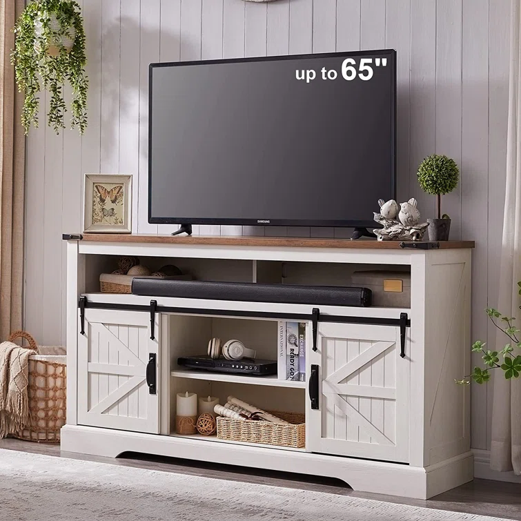 Lorraine Farmhouse TV Stand for 65+ Inch TV for Living Room, with Sliding Barn Door