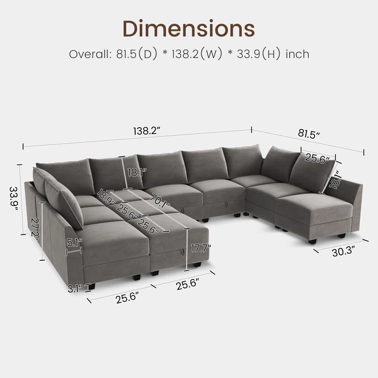 Kandle Velvet Upholstered Chaise Sectional