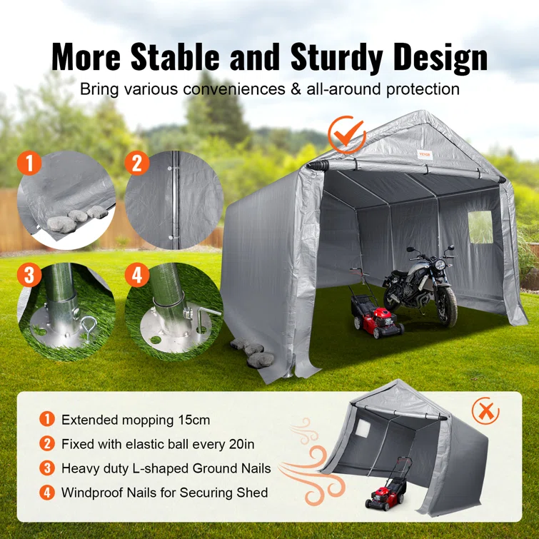 Heavy Duty 10 ft. W x 15 ft. D Polyethylene Portable Garage Shed