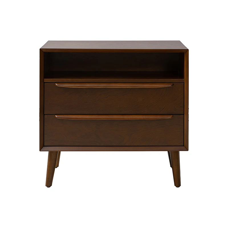 Lilian 2 - Drawer Mid Century Nightstand with Built-in Outlets