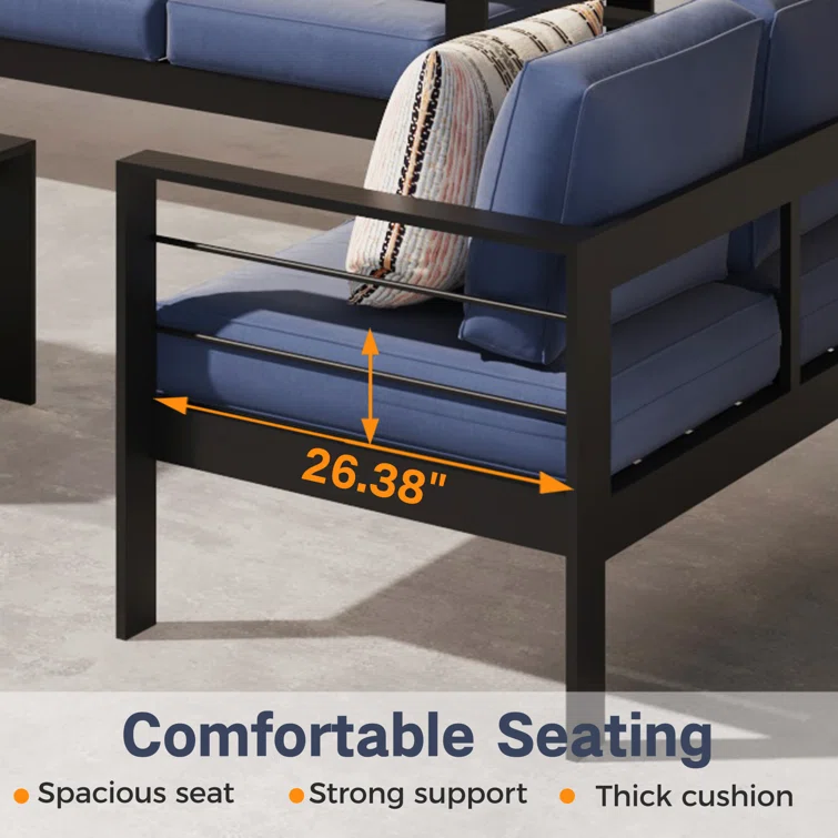 Brandtley 7 - Person Sofa Seating Group with Cushions and Fire Pit Table