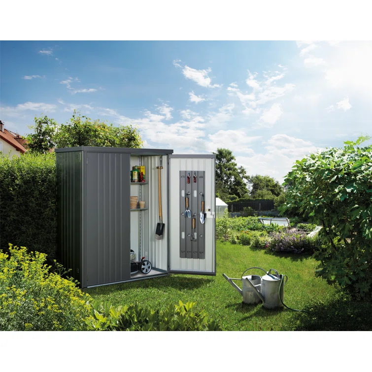 Biohort Equipment Locker 615 Gallon Water Resistant Metal Deck Box with Lock in Dark Gray