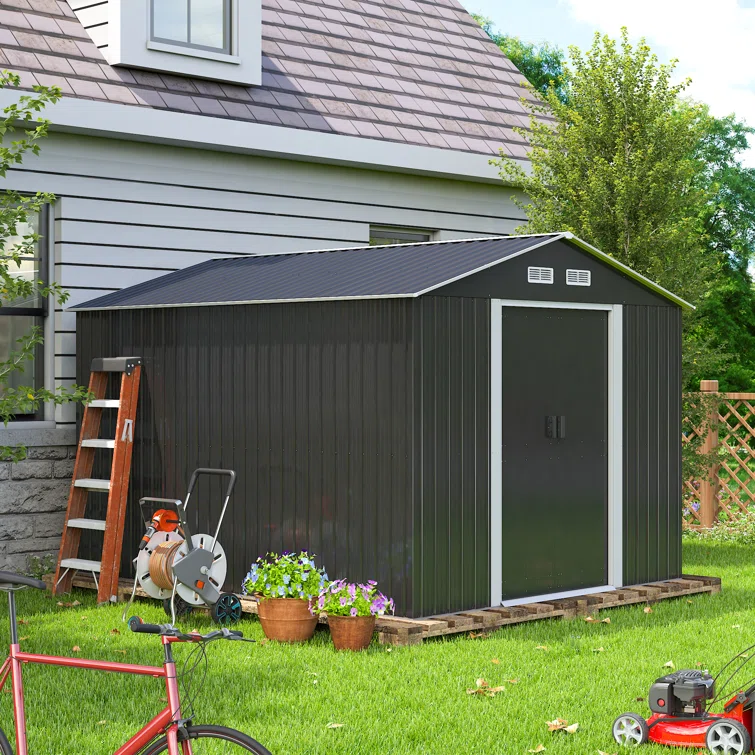 8 Ft. W X 10 Ft. D Outdoor Galvanized Steel Storage Shed