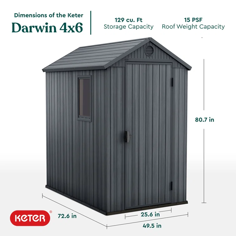 Keter Darwin Outdoor Garden Tool Storage Shed with Window