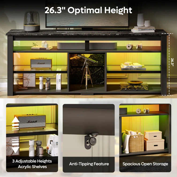 Benigno TV Console for 65/70 inch TV, Tall TV  Stand with 2 Led Lights,63