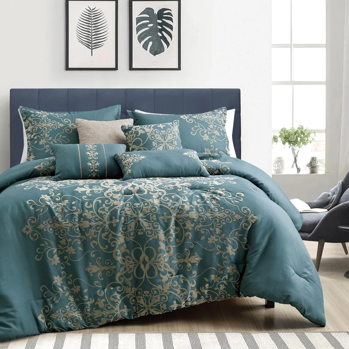 Shatex Selas7PC Bedding Comforter Set All-season Reversible Bed in a Bag