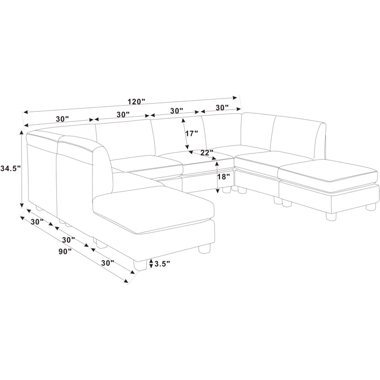 8 - Piece Corduroy Sectional