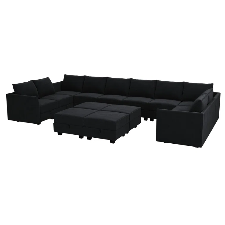 Tremee Velvet Upholstered Modular Sectional Sofa with Ottoman