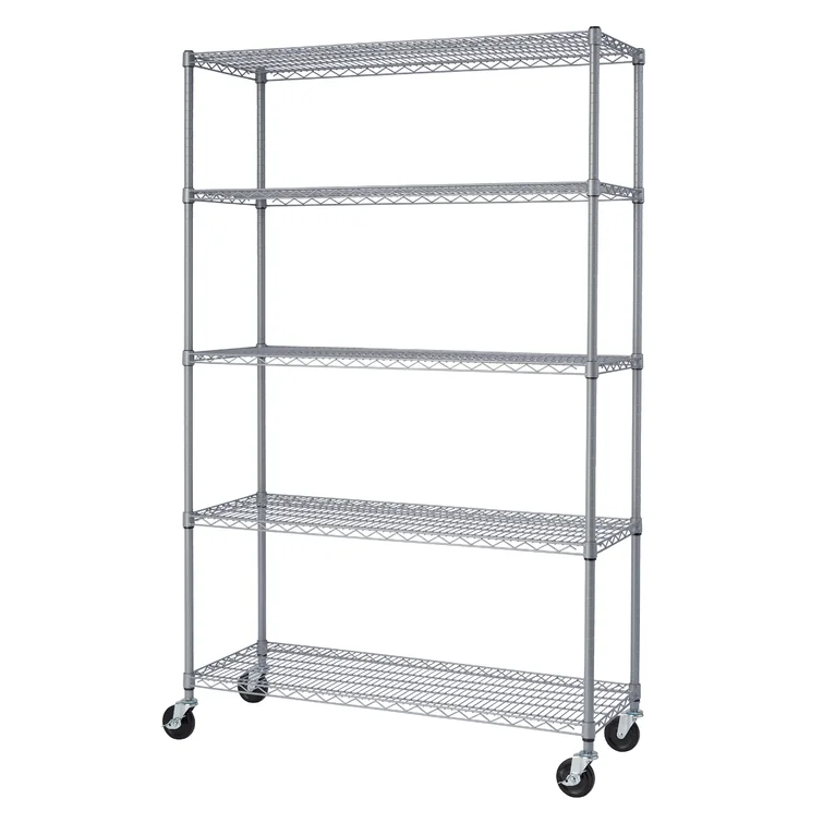 48" W x 18" D x 72" H 5 Tier Outdoor Wire Shelving with Wheels