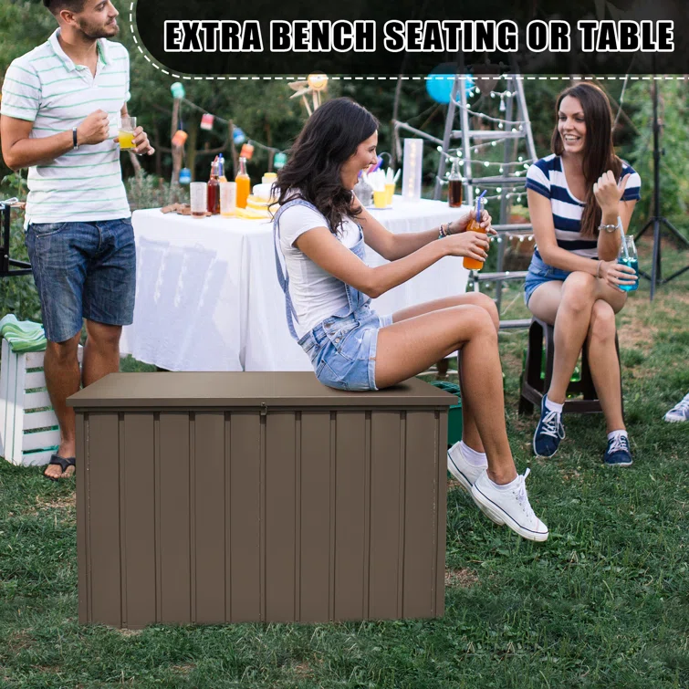 Domi Louvered 49.41'' W 100 Gallons Water Resistant Lockable Deck Box with Wheels in Brown