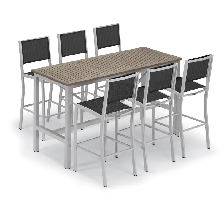 Travira 7-Piece Bar Table and Sling Bar Chair Rectangular Dining Set - 72