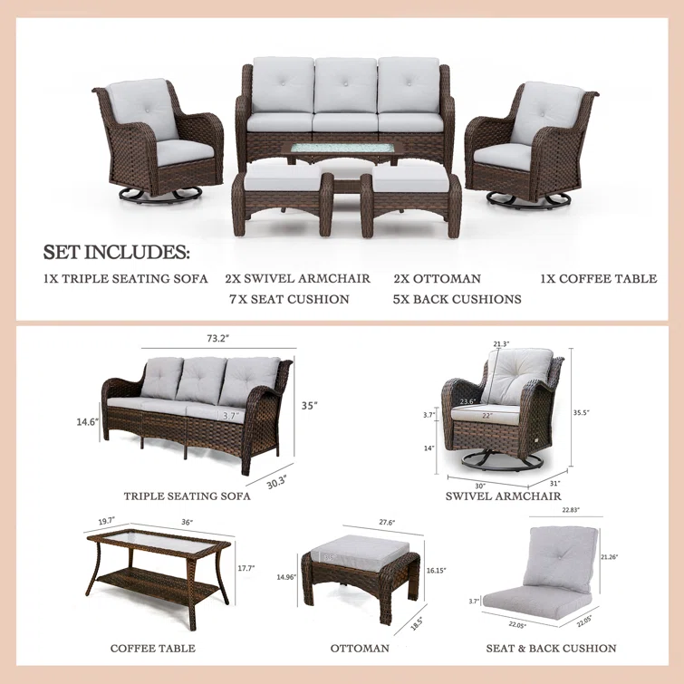 Royace 6 - Person Outdoor Seating Group with Cushions