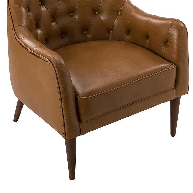 Casio Genuine Leather Wood Legs Accent Barrel Chair for Living Room