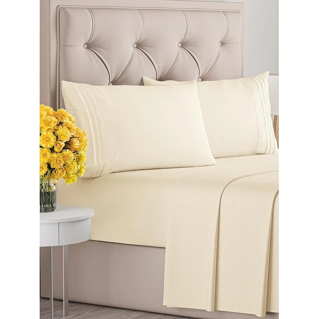 CGK Linens 4 Piece Solid Microfiber Deep Pocket Soft Bed Sheet Set