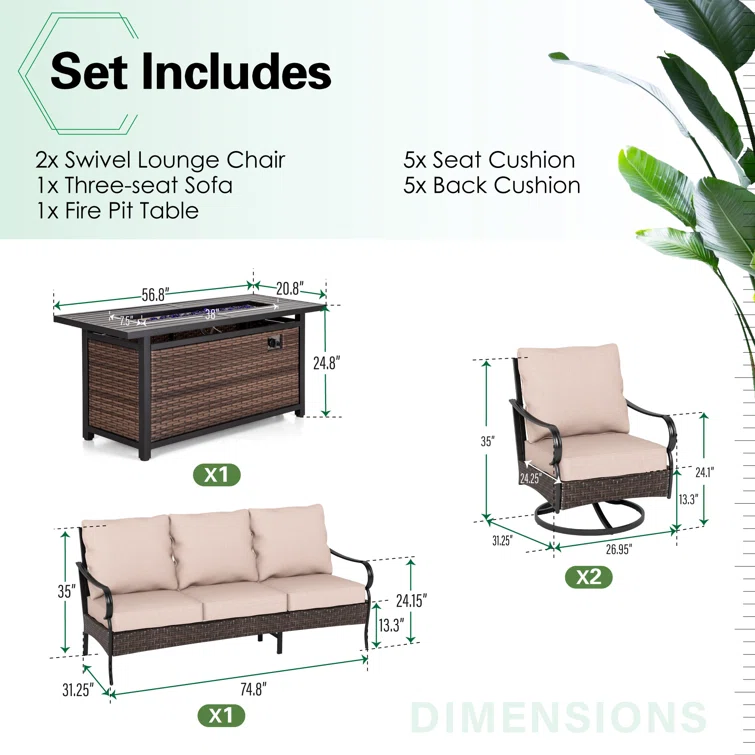 Tapasi 5-7 Person Patio Conversation Set with Swiveling Lounge Chairs