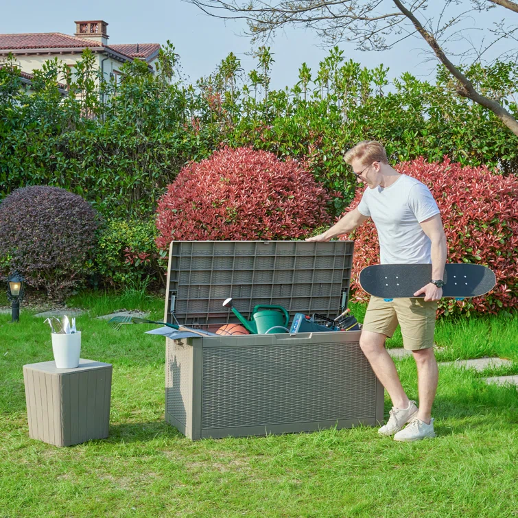 Quartey 100 Gallons Water Resistant Resin Lockable Deck Box with Cushion