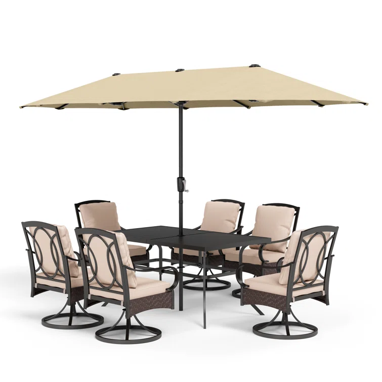 Alyah 6 - Person Rectangular Outdoor Dining Set with Cushions