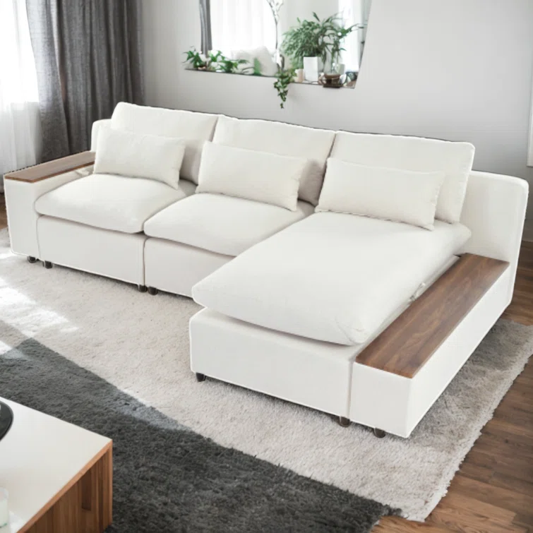 Multi-Functional Sofa with Storage L-shaped Modular Sectional Sofa with Removable Back Cushions