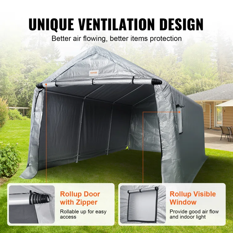 Heavy Duty 10 ft. W x 15 ft. D Polyethylene Portable Garage Shed