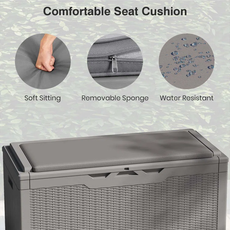 100 Gallons Water Resistant Resin Lockable Deck Box with Cushion