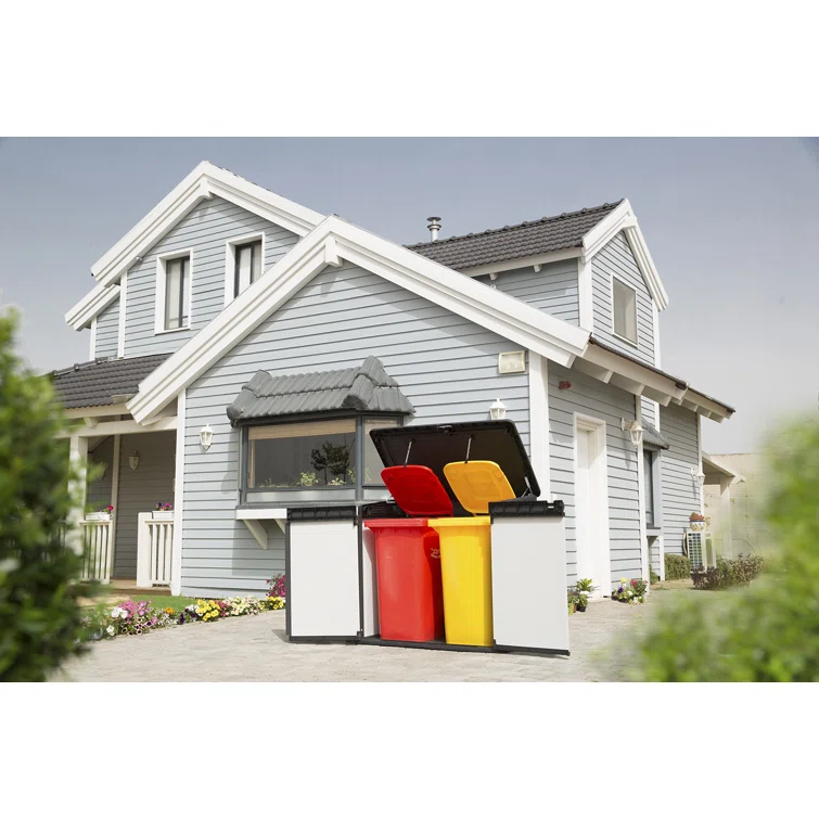 Keter Premier XL 4.6x4 ft. Horizontal Durable Resin Outdoor Storage Shed With Floor and Double Doors for Garden Patio Furniture and Tools, Grey
