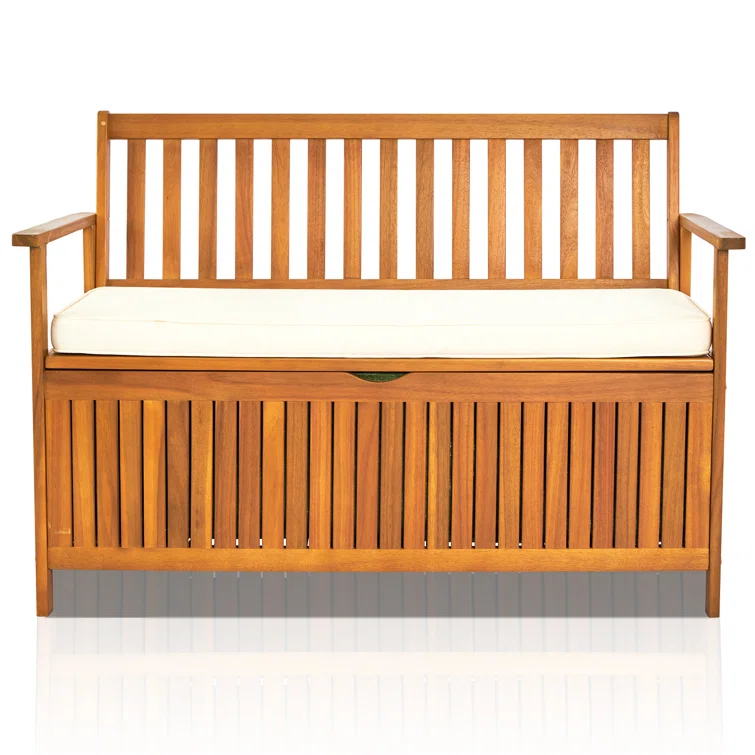 Winado 43 Gallons Acacia Solid Wood Storage Box Bench with Cushion