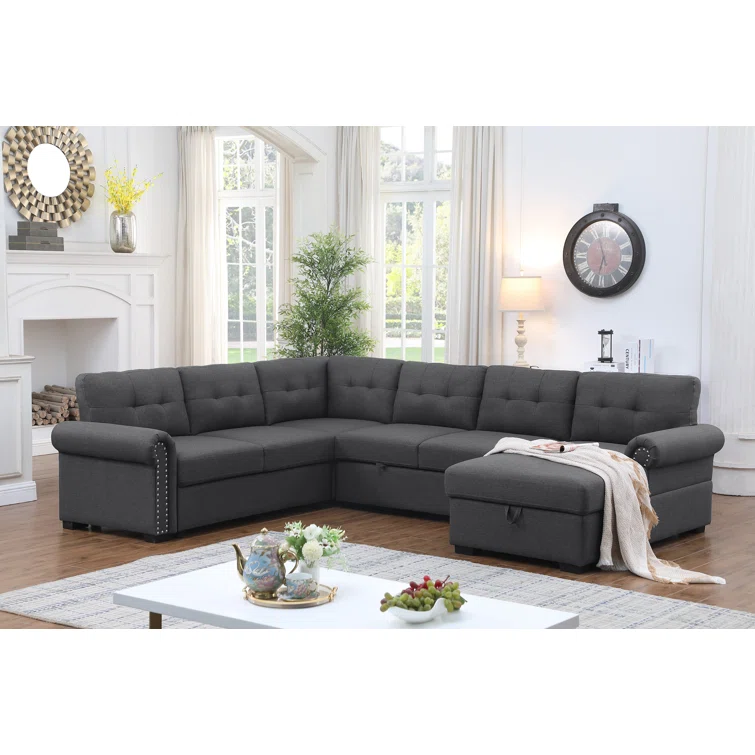 Nazlije Modular Upholstered Pull-Out Sleeper Sectional Chaise with Storage