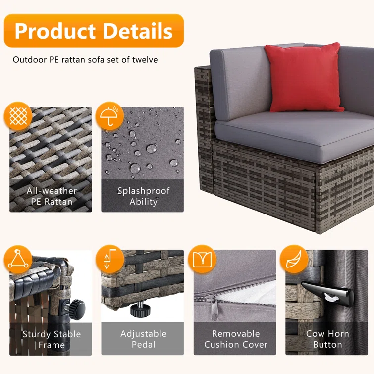 Caradog Wicker 6 - Person Patio Conversation Sets with Cushions Coffee Table and Fire Pit