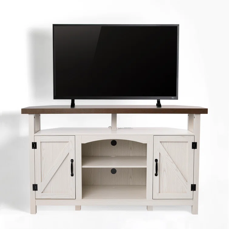 Nasho Farmhouse Corner TV Stand with USB Ports and Outlet Fit for TVs up to 60