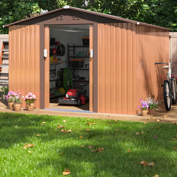 9.1 x 10.5 Ft. Outdoor Garden Backyard Storage Shed with Lockable Sliding Doors