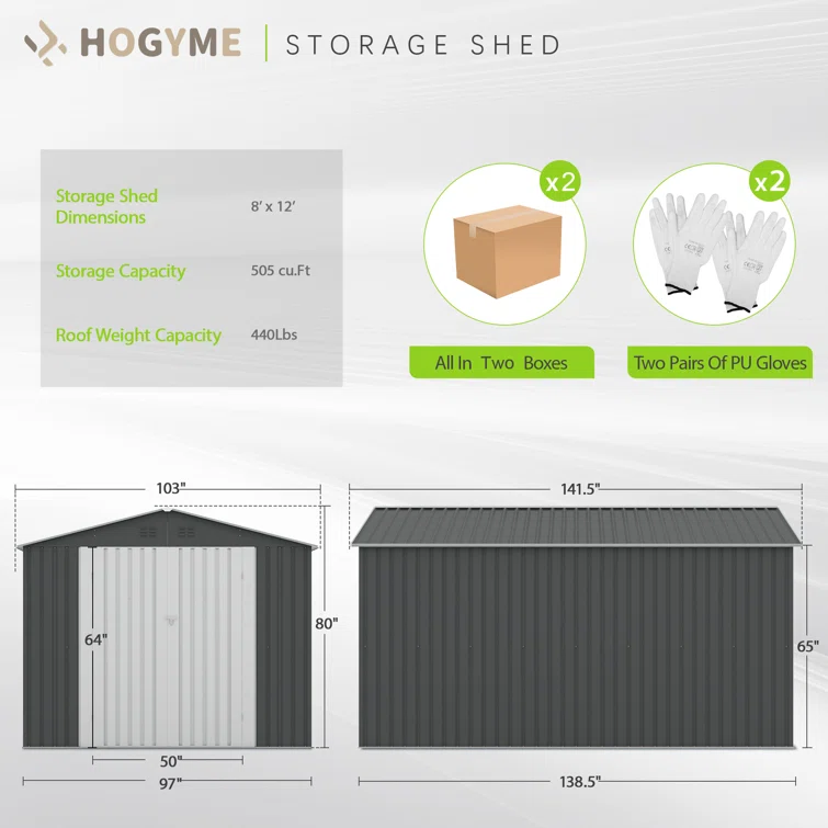 8 ft. W x 12 ft. D Metal Storage Shed with Lockable Doors and Vents