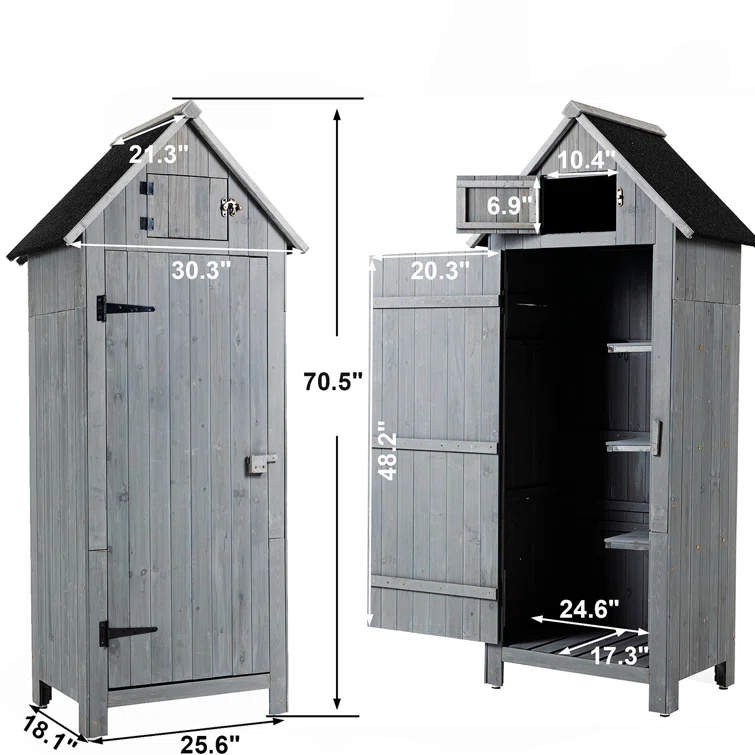 Hader 2.5 ft. W x 1.7 ft. Solid Wood Vertica Tool Shed Outdoor Tool Shed Garden Shed