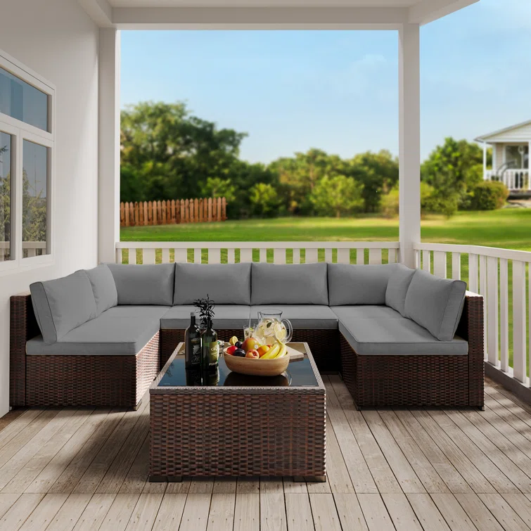 Silverts 7-Piece Slanted Back Rattan Sectional Seating Group